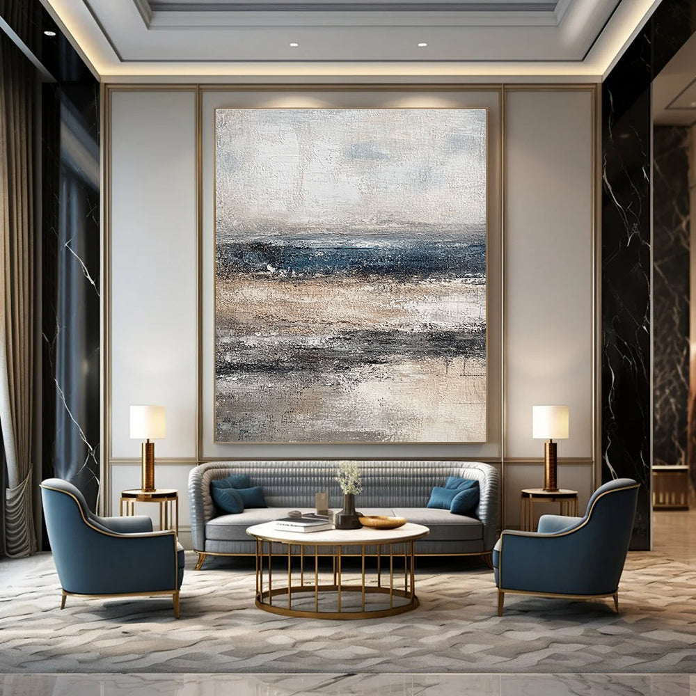 Gray and Blue Sea Abstract Painting for Coastal - Inspired Homes GAB0976