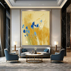 Blue Flowers in Golden Grass Abstract Painting for Country - Style Patios GAB0797