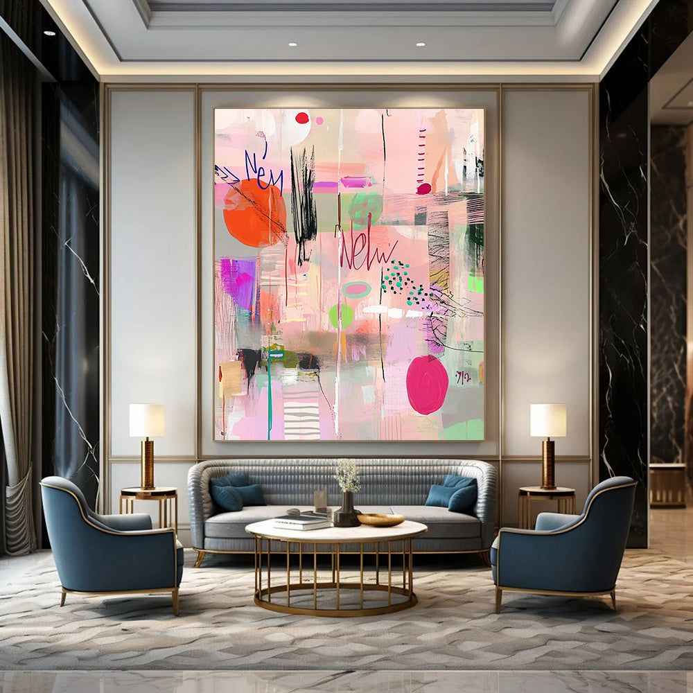 Pastel - Colored Abstract Collage Painting for Bohemian - Styled Cafes GAB1121