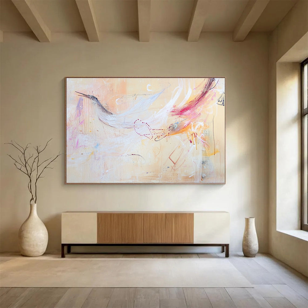 Ethereal Bird Abstract Painting with Delicate Graceful Forms ABS543