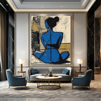 Blue Figure Silhouette Abstract Painting of Graceful Form GAB0116