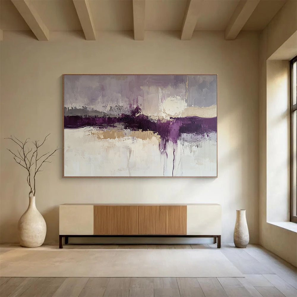 Purple - Toned Abstract Landscape Painting with Subtle Color Blends ABS248