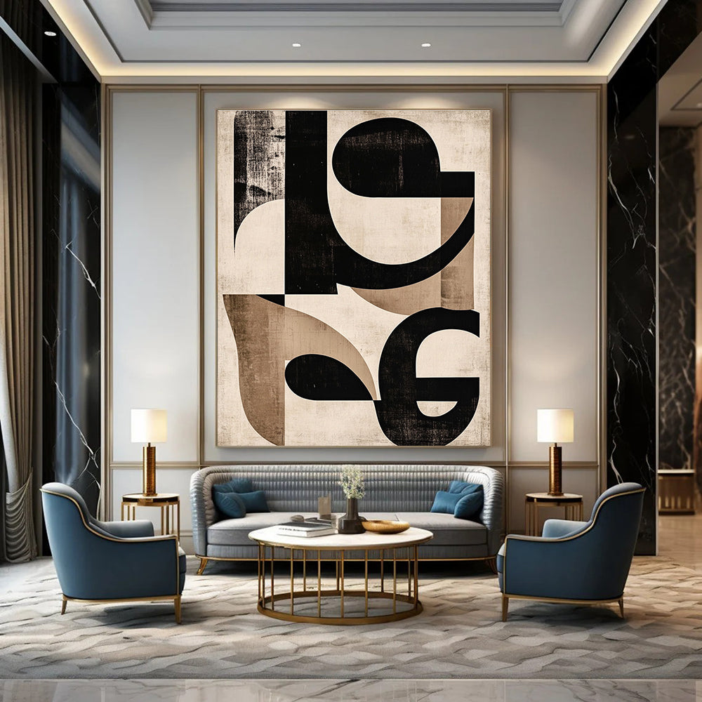 Black and Beige Geometric Abstract Painting for Industrial - Chic Lofts GAB0964