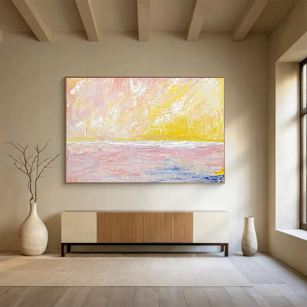Soft Sunset Seascape Abstract Painting with Gentle, Romantic Hues ABS523