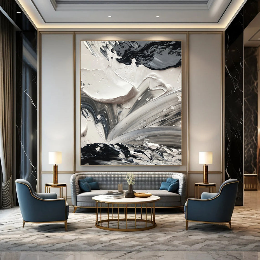 Monochrome Textured Abstraction Painting for Modern Galleries HENG440