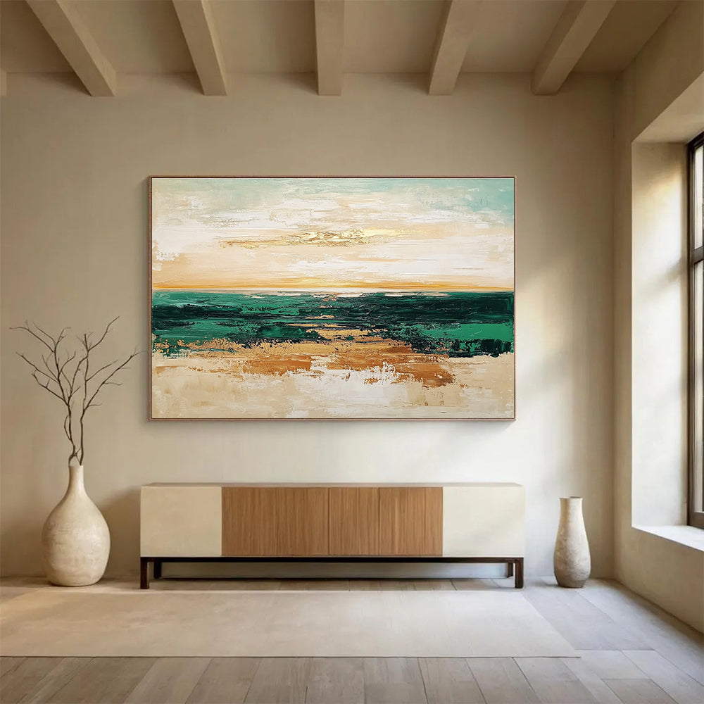 Sea and Sky Abstract Painting with Subtle Gold Accents ABS265
