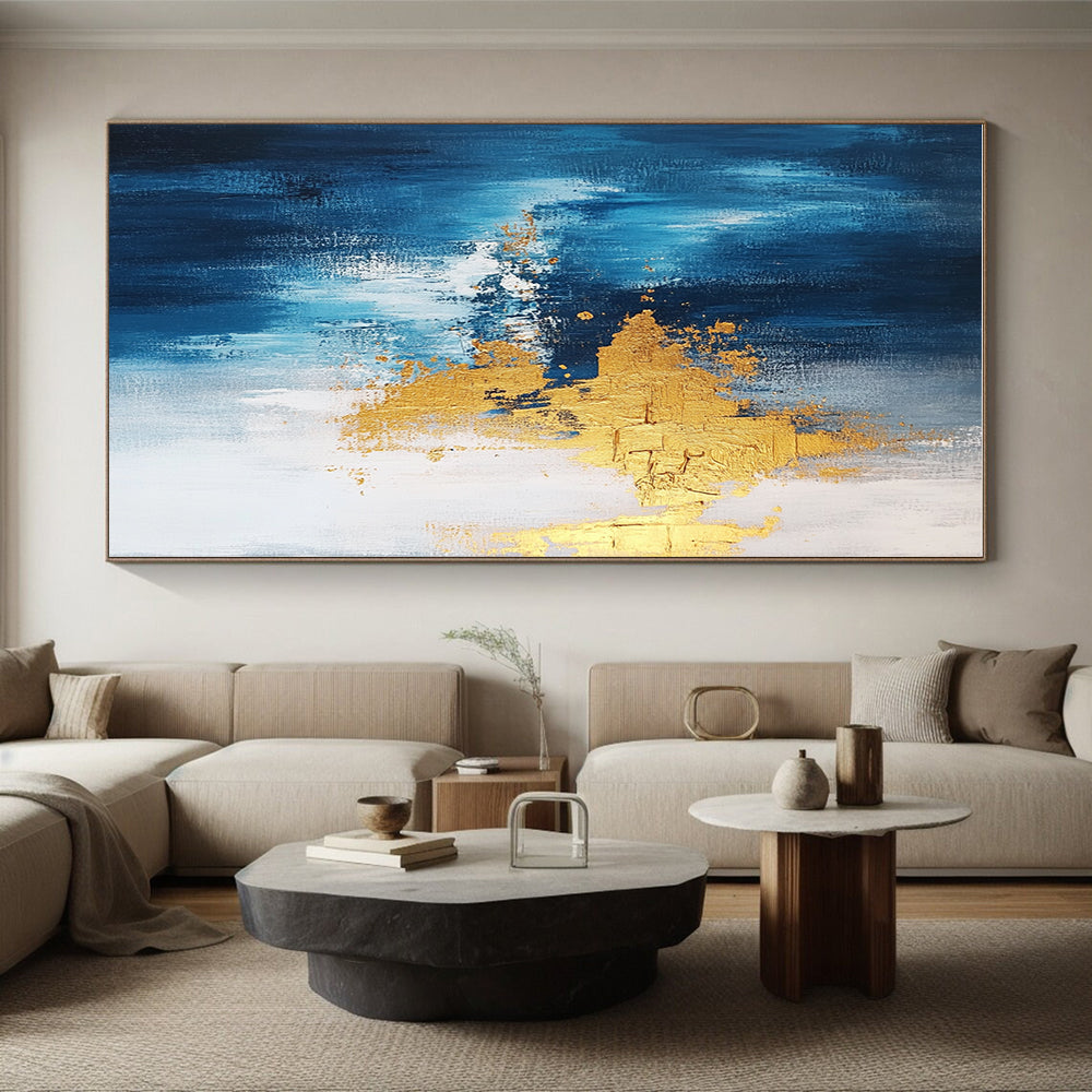 Blue - Gold Abstract Splash Painting with Opulent Energy WINK371