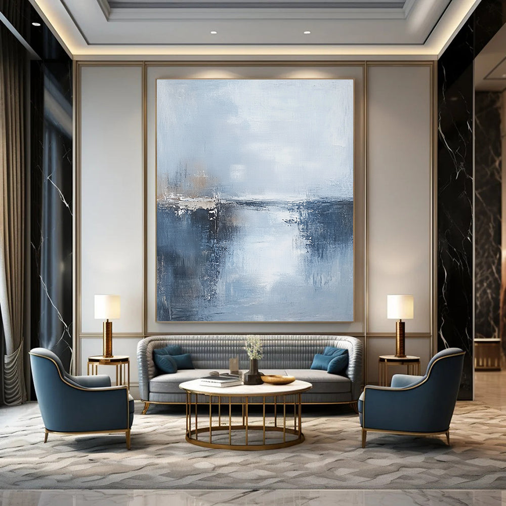 Light Blue Abstract Landscape Painting for Serene Spaces GAB0730