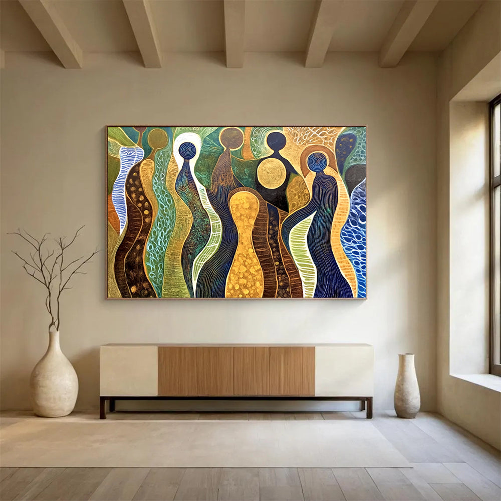 Abstract Human - Shaped Forms Painting with Cultural Symbolism ABS578