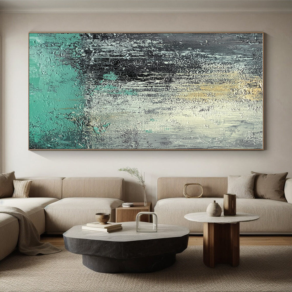 Gray and Teal Dripping Abstract Painting with Dynamic Fluidity WINK287