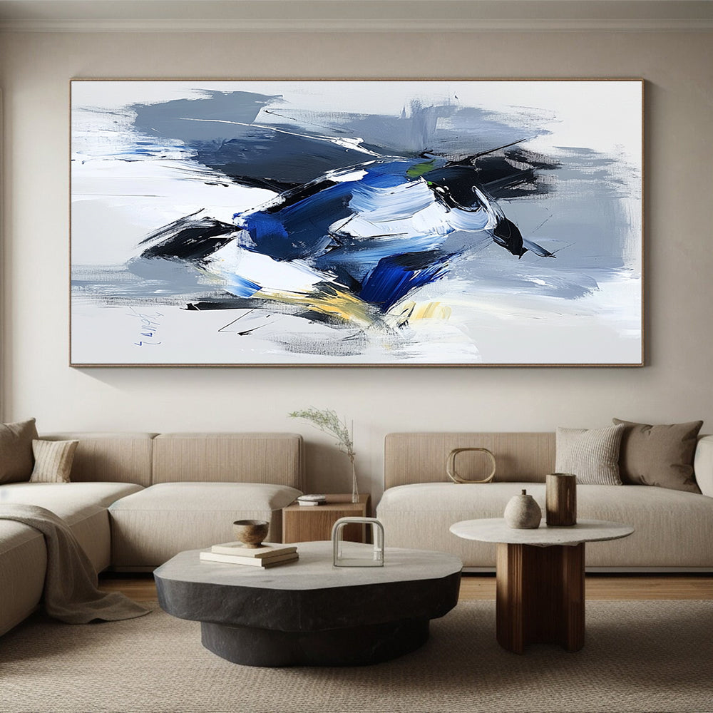 Blue Gray Abstract Bird Painting with Dynamic Grace WINK781