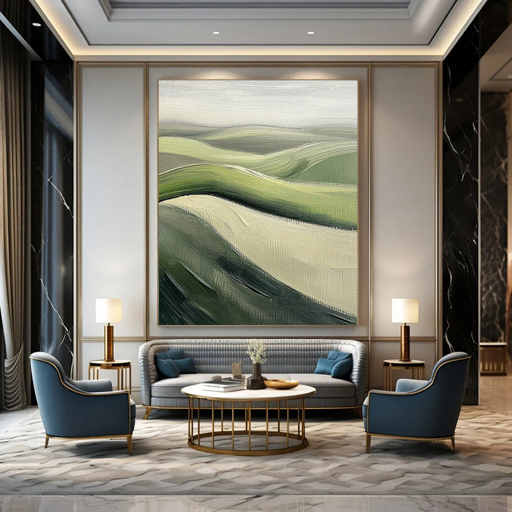 Rolling Green Hills Abstract Painting for Rustic - Themed Cafes GAB1292