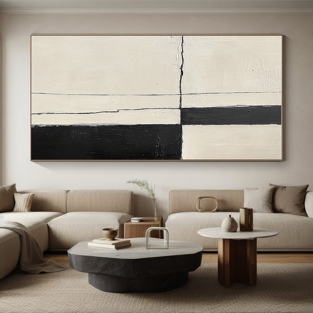 Bold Black and White Lines Abstract Painting with Structured Impact WINK178