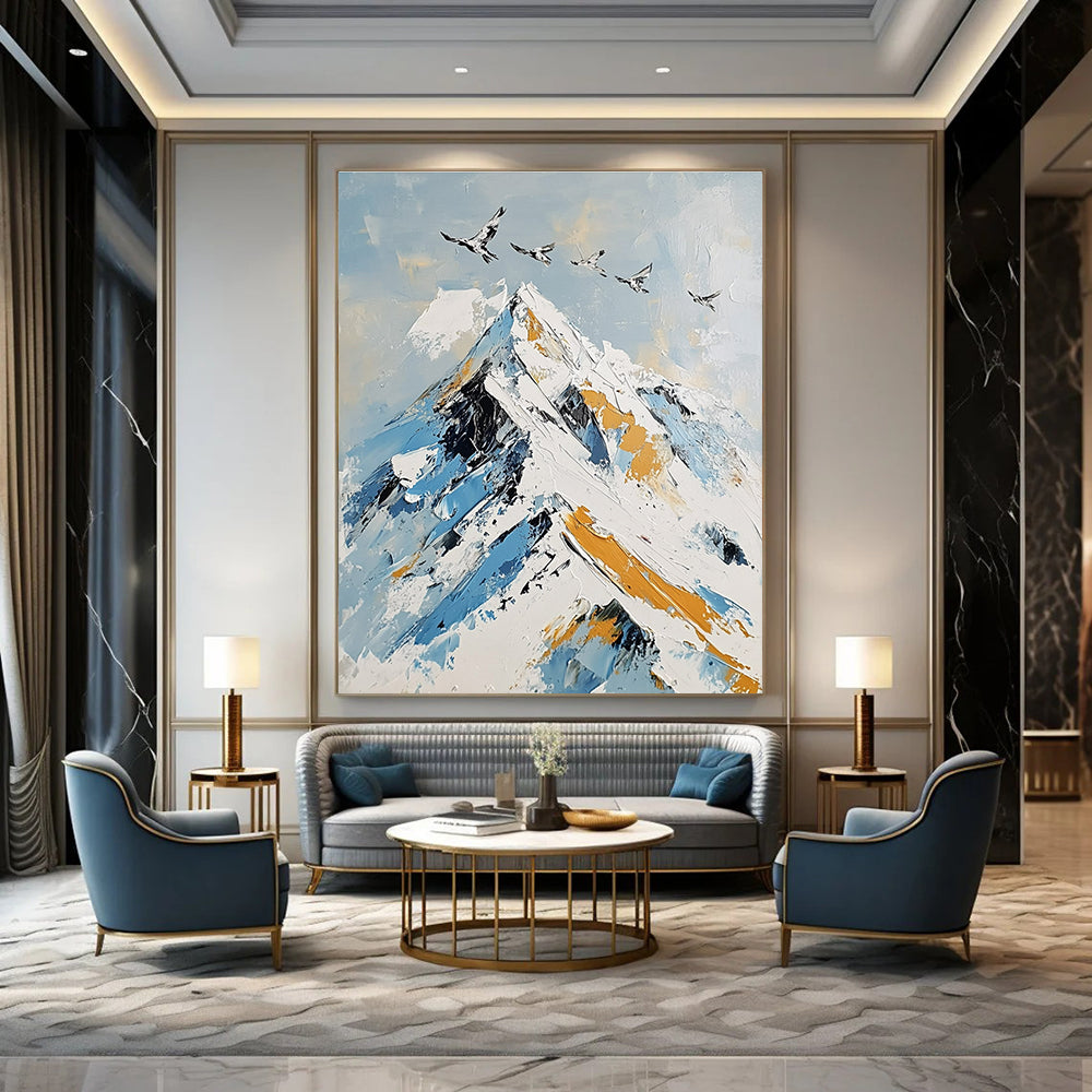Snowy Mountain with Birds Landscape Abstract Painting for Adventure - Inspired Homes GAB1411