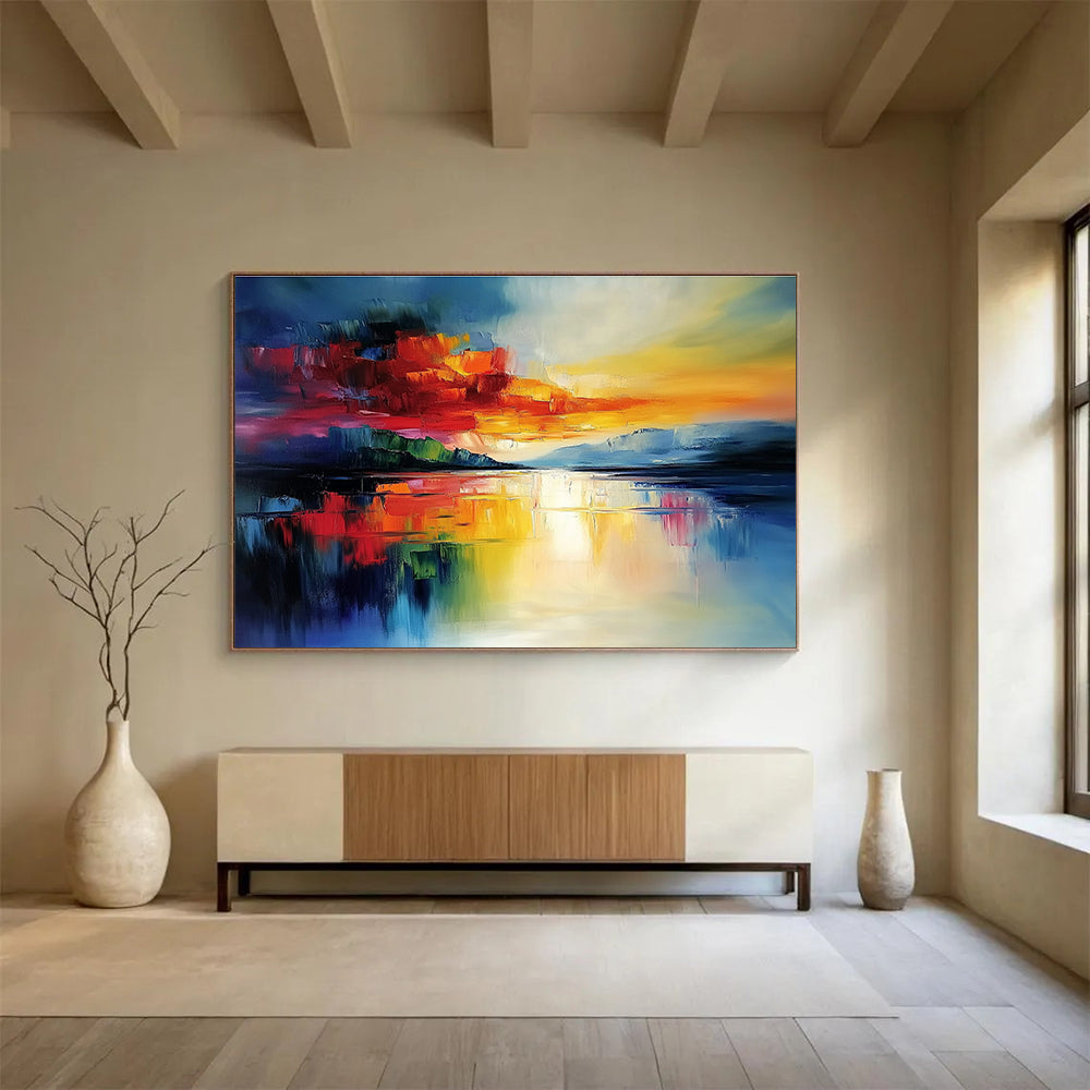 Color - Blocked Sunset Lake Abstract Painting ABS236