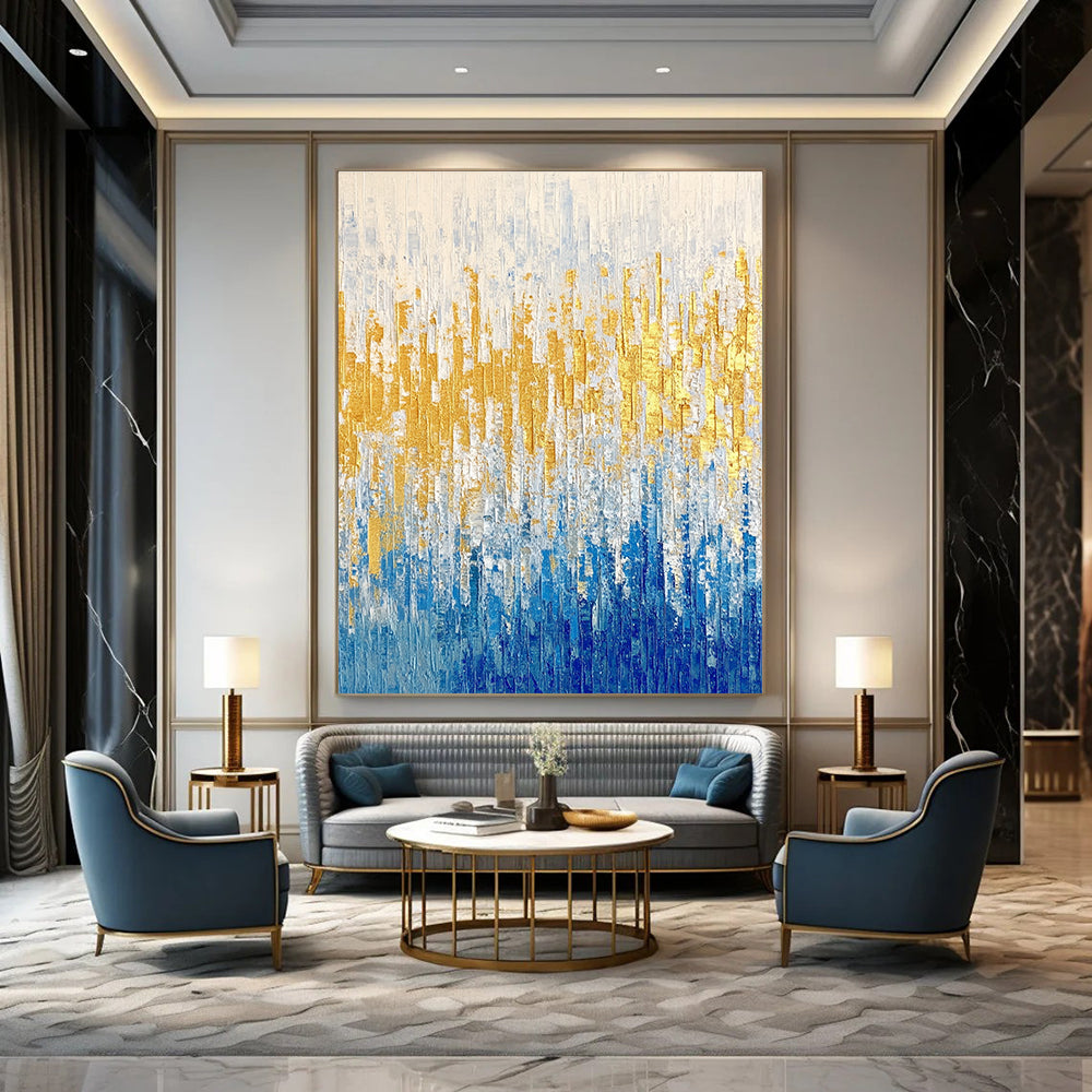Blue and Gold Strokes - Elegant Abstract Painting GAB0577