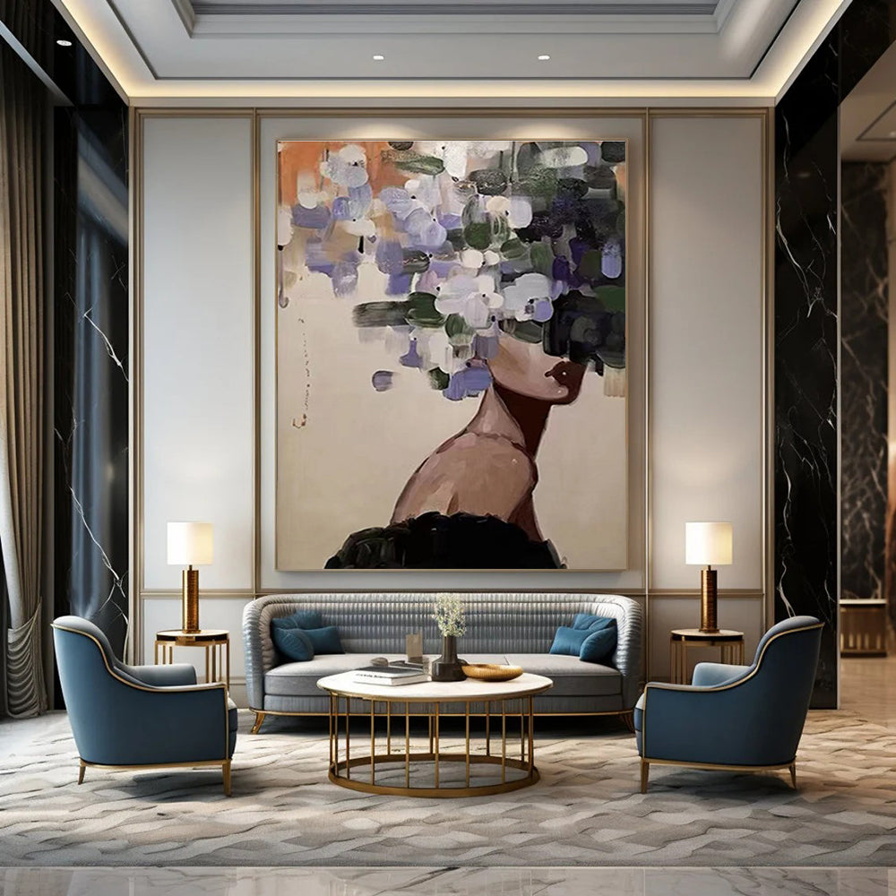 Floral - Headed Figure Abstract Painting for Bohemian Spaces HENG309