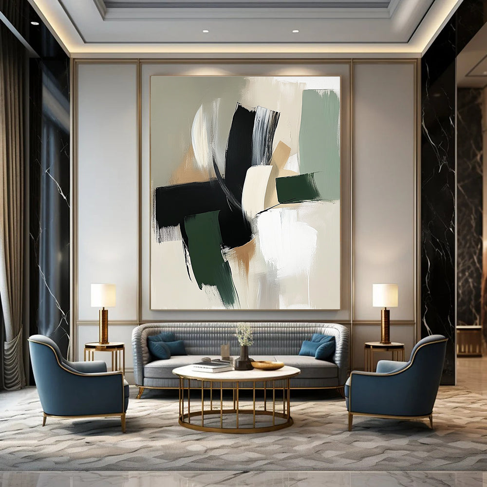 Neutral Geometric Abstract Painting for Minimalist Corporate Lounges GAB1223