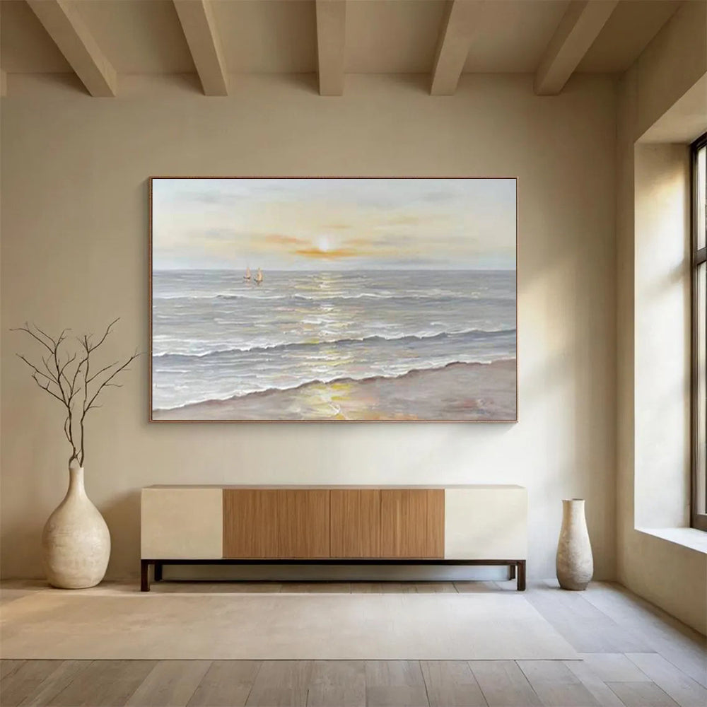 Seaside Sunset Abstract Painting for Coastal Home Living Rooms YHT251
