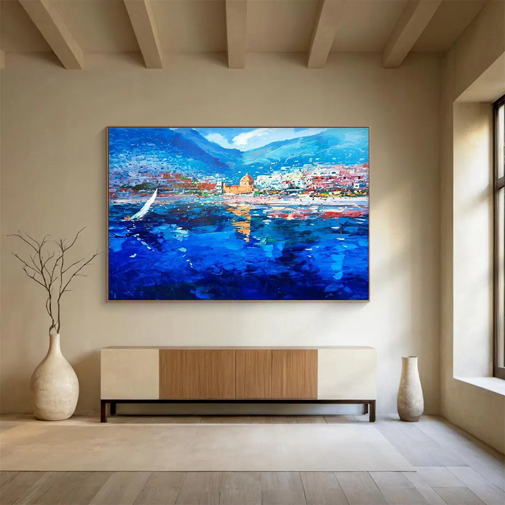 Coastal Town Abstract Painting for Mediterranean - Style Resorts YHT481