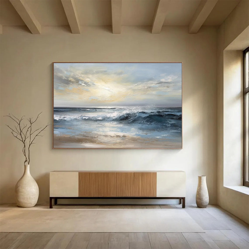 Calm Sea Waves Abstract Painting for Serene Bedroom Retreats YHT315