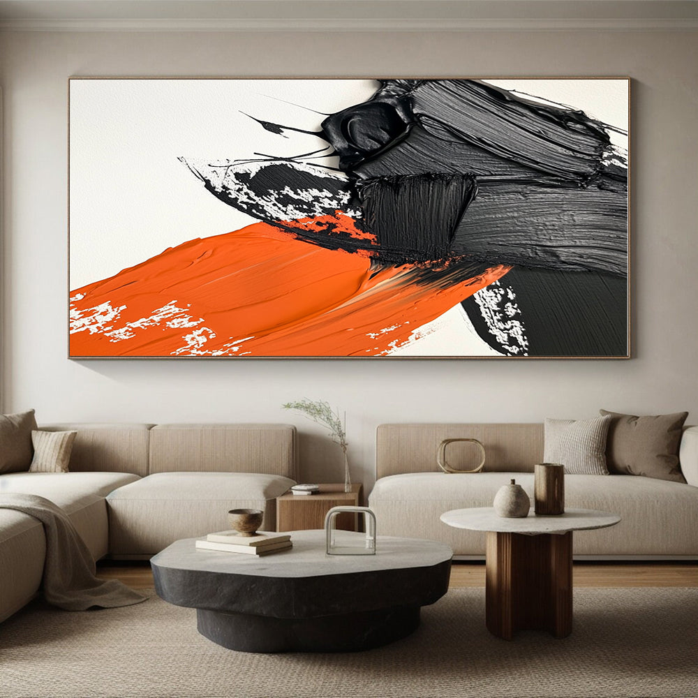 Black and Orange Textured Strokes Abstract Painting with Dynamic Energy WINK048