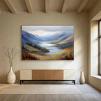 Misty Mountain Valley Lake Painting with Soothing Tranquil Hues ABS560
