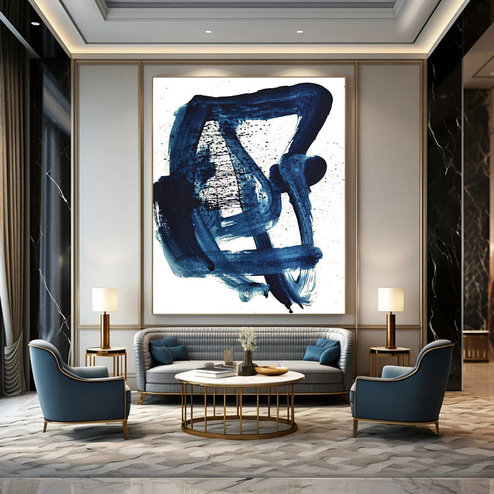 Bold Blue Abstract Brushstrokes Painting for Contemporary Art Galleries HENG161