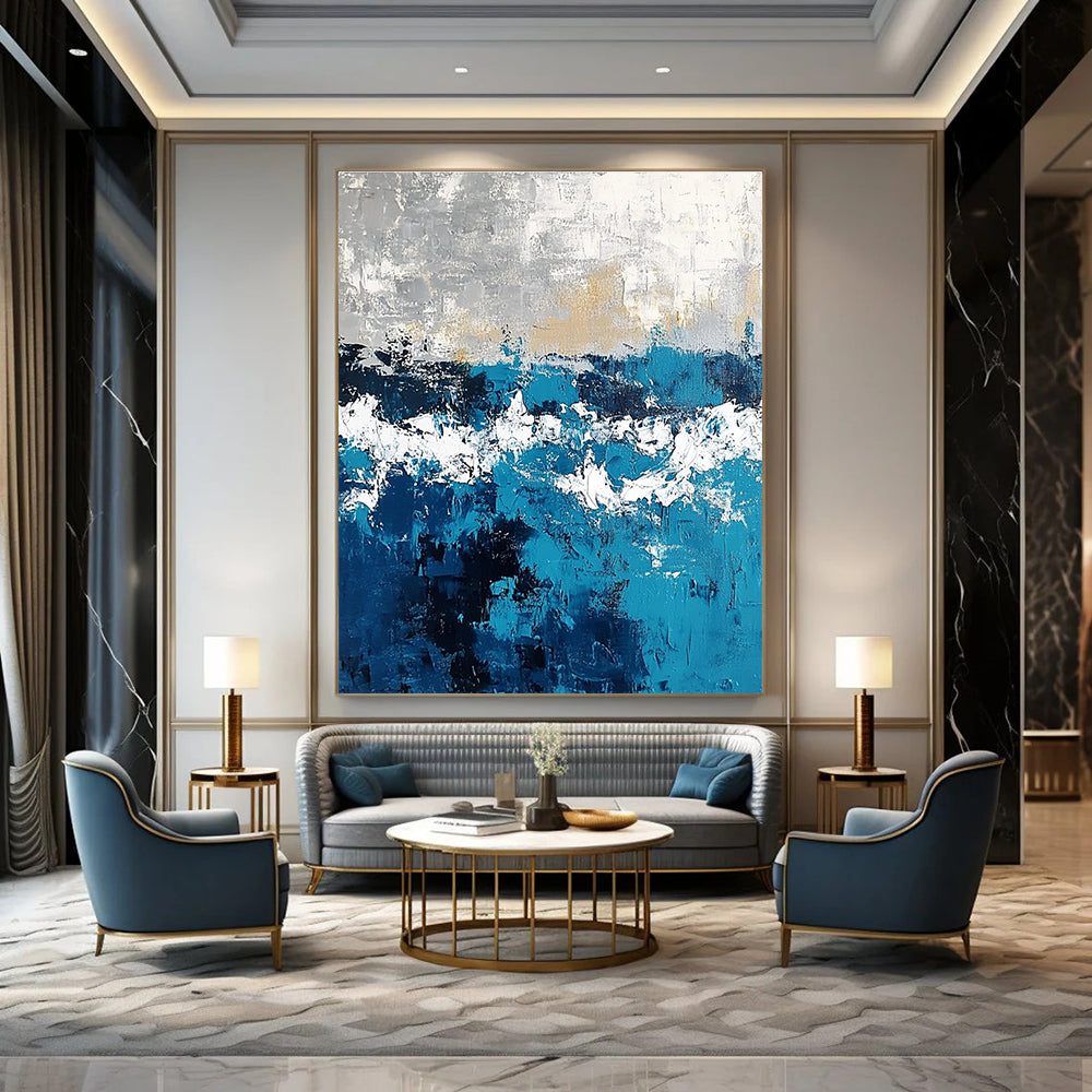 Blue and Gold Abstract Painting for Luxurious Interiors GAB0736