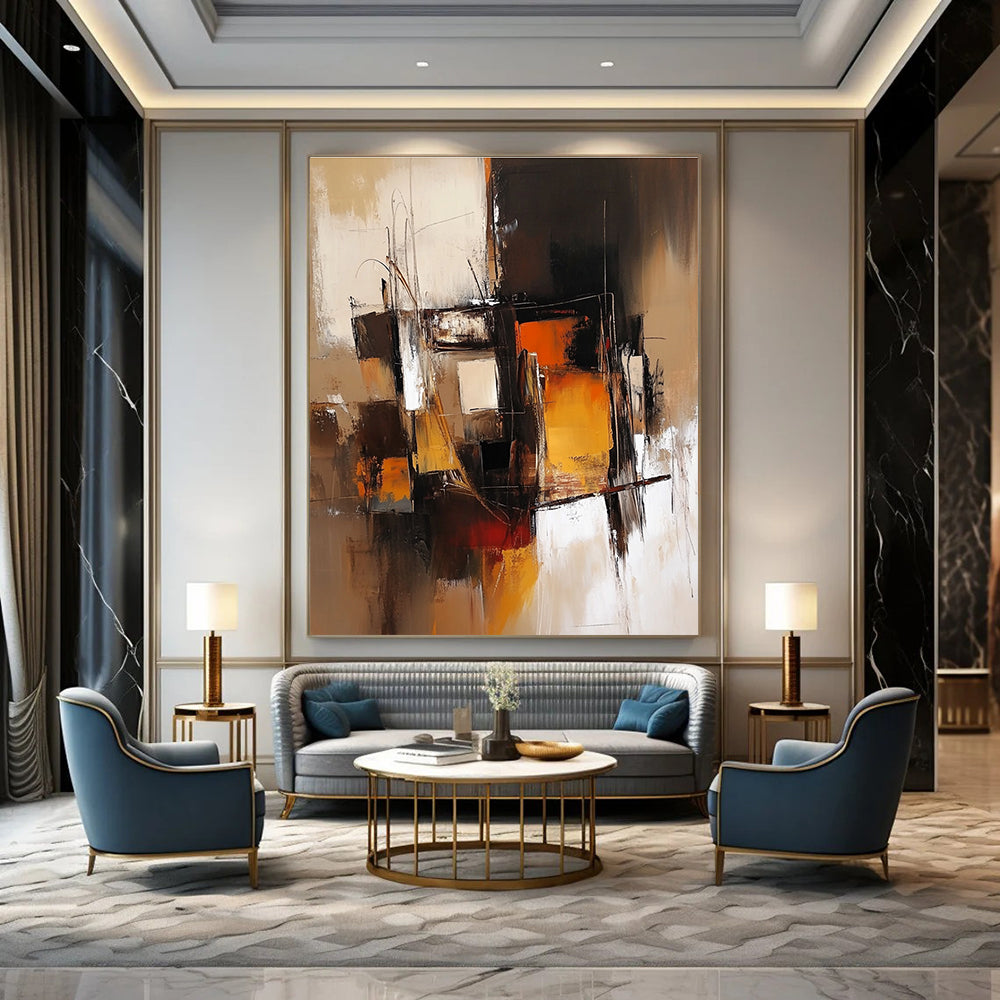 Warm - Toned Abstract Composition Painting for Modern Living Rooms GAB1120