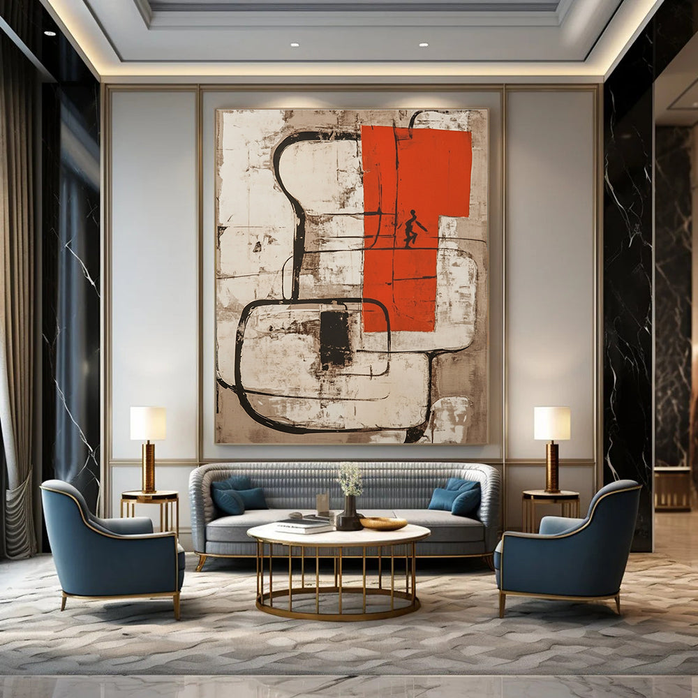 Abstract with Red and Black Painting for Industrial - Style Cafes GAB1262