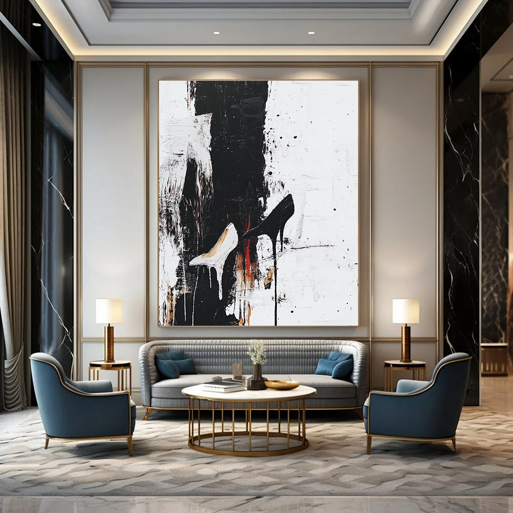 Black and White Heels Abstract Painting for Fashion - Forward Boutiques GAB0853