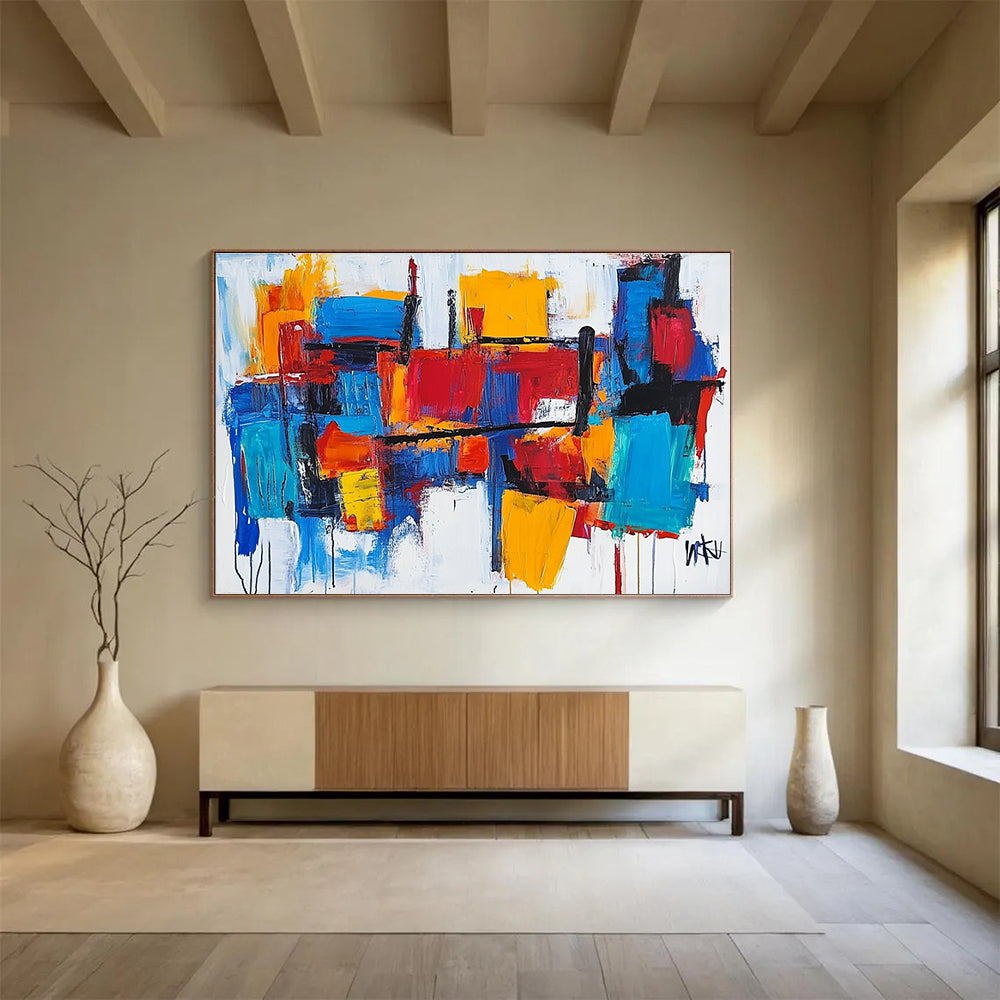 Color - Blocked Abstract Cityscape Painting with Bold Urban Energy ABS421