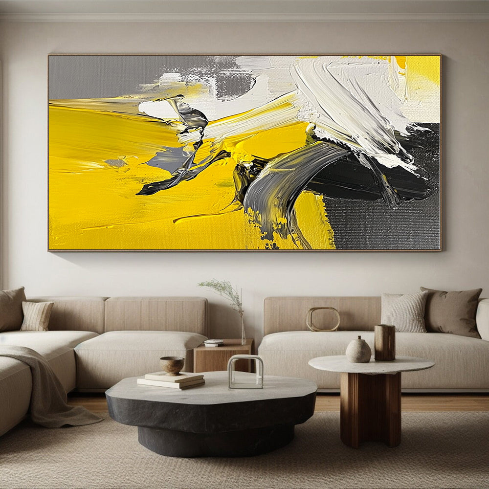 Yellow Black White Abstract Painting with Dynamic Energy WINK552