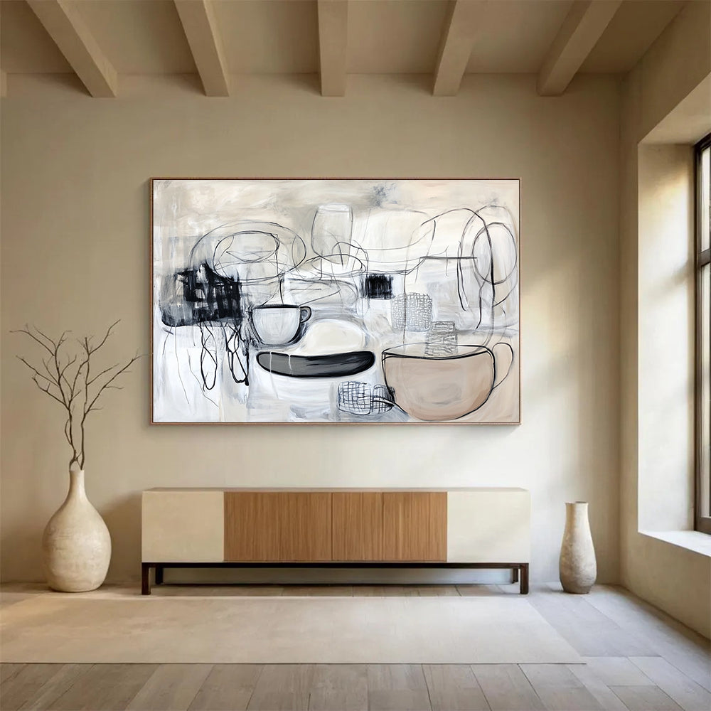 Monochromatic Still - Life Abstract Painting with Raw Textured Surfaces ABS547