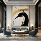 Black Bird with Gold Highlights - Edgy Figurative Abstract Art GAB0437