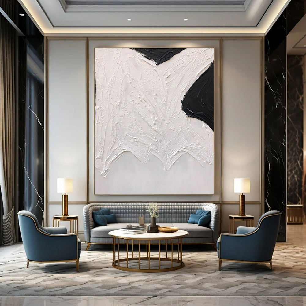 Black - White Textured Shape Abstract Painting for Art - Centric Nooks HENG405