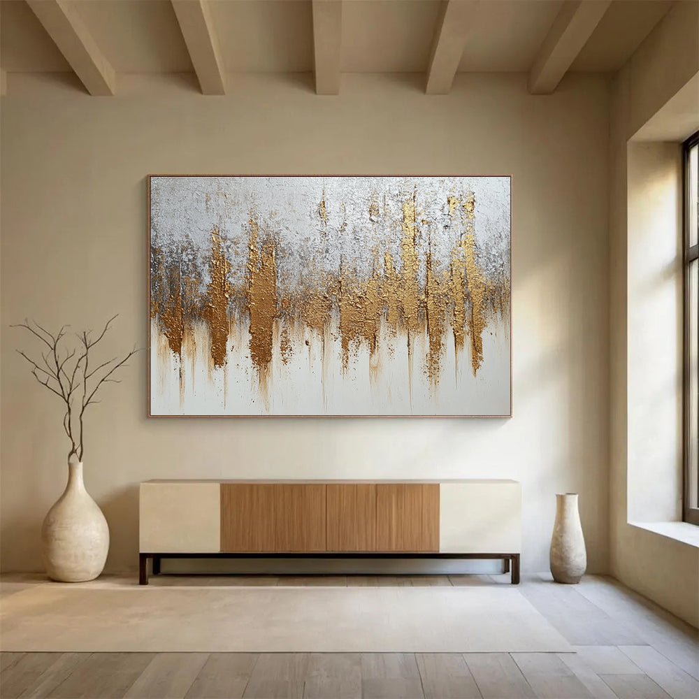 Silver and Gold Abstract with Textured Metallic Accents Abstract Painting ABS368