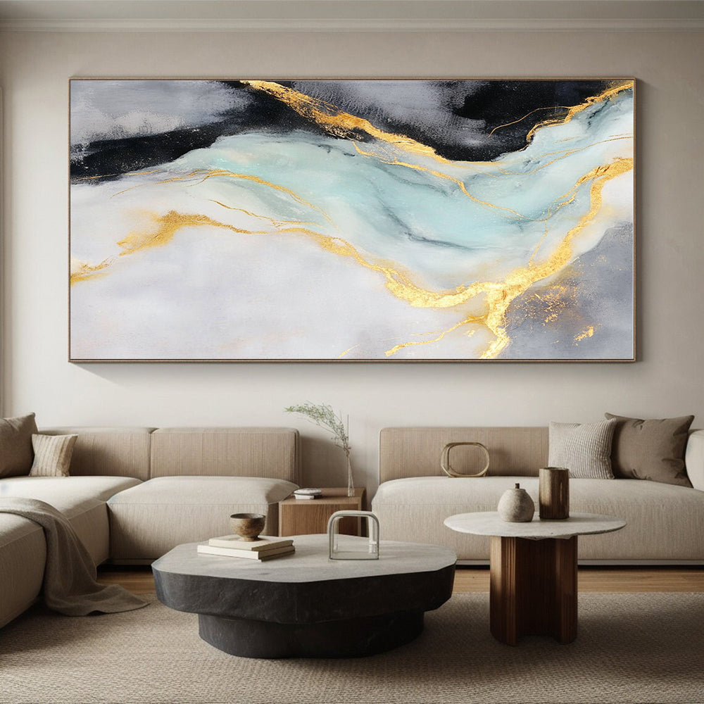 Gold Blue Abstract Painting with Luxe Flow WINK740