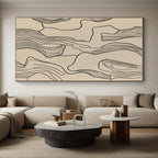 Black Line Abstract on Beige Abstract Painting with Minimalist Grace WINK268
