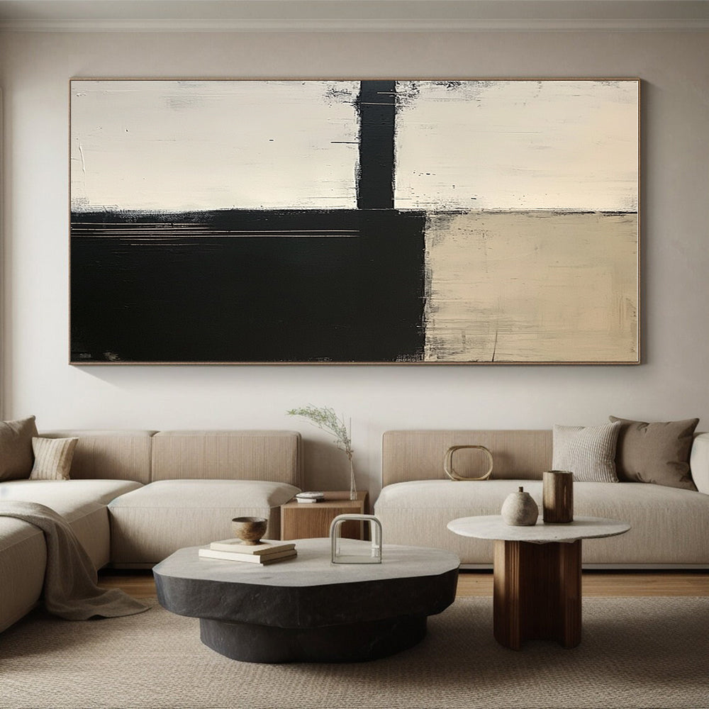 Black White Geometric Abstract Painting with Minimalist Design WINK650