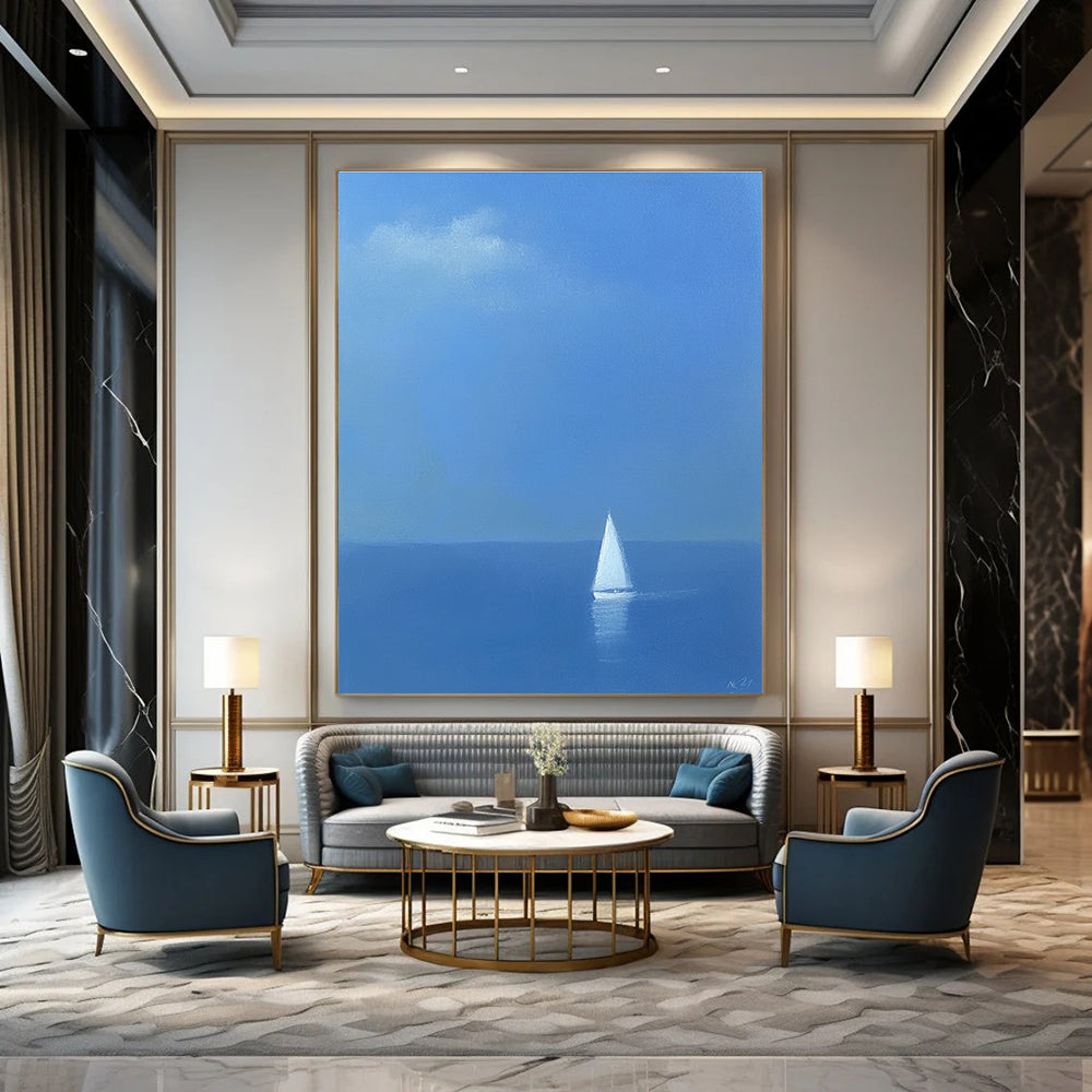 Solitary Sailboat at Sea - Calming Nautical Abstract Painting GAB0413