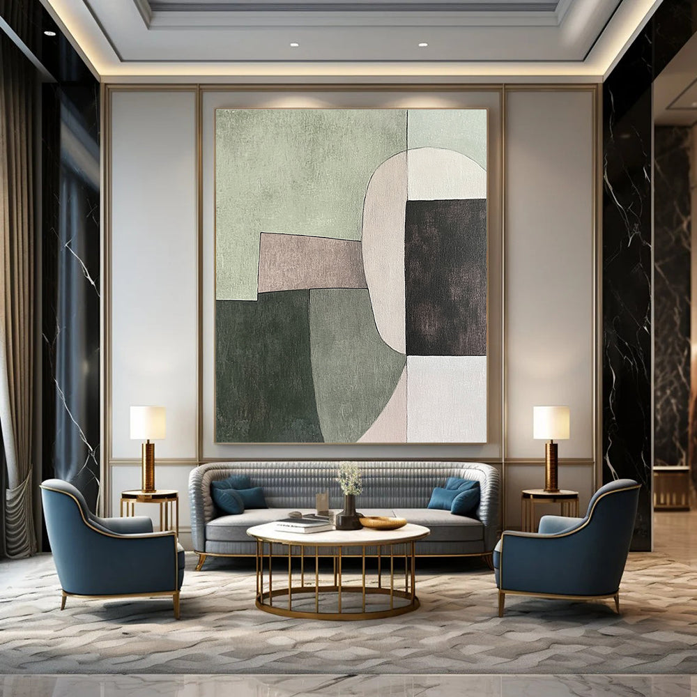 Green - Toned Geometric Abstract Painting for Modern Minimalist Spaces GAB1150