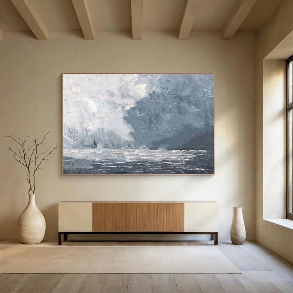 Misty Sea Abstract Painting for Atmospheric Home Libraries YHT317