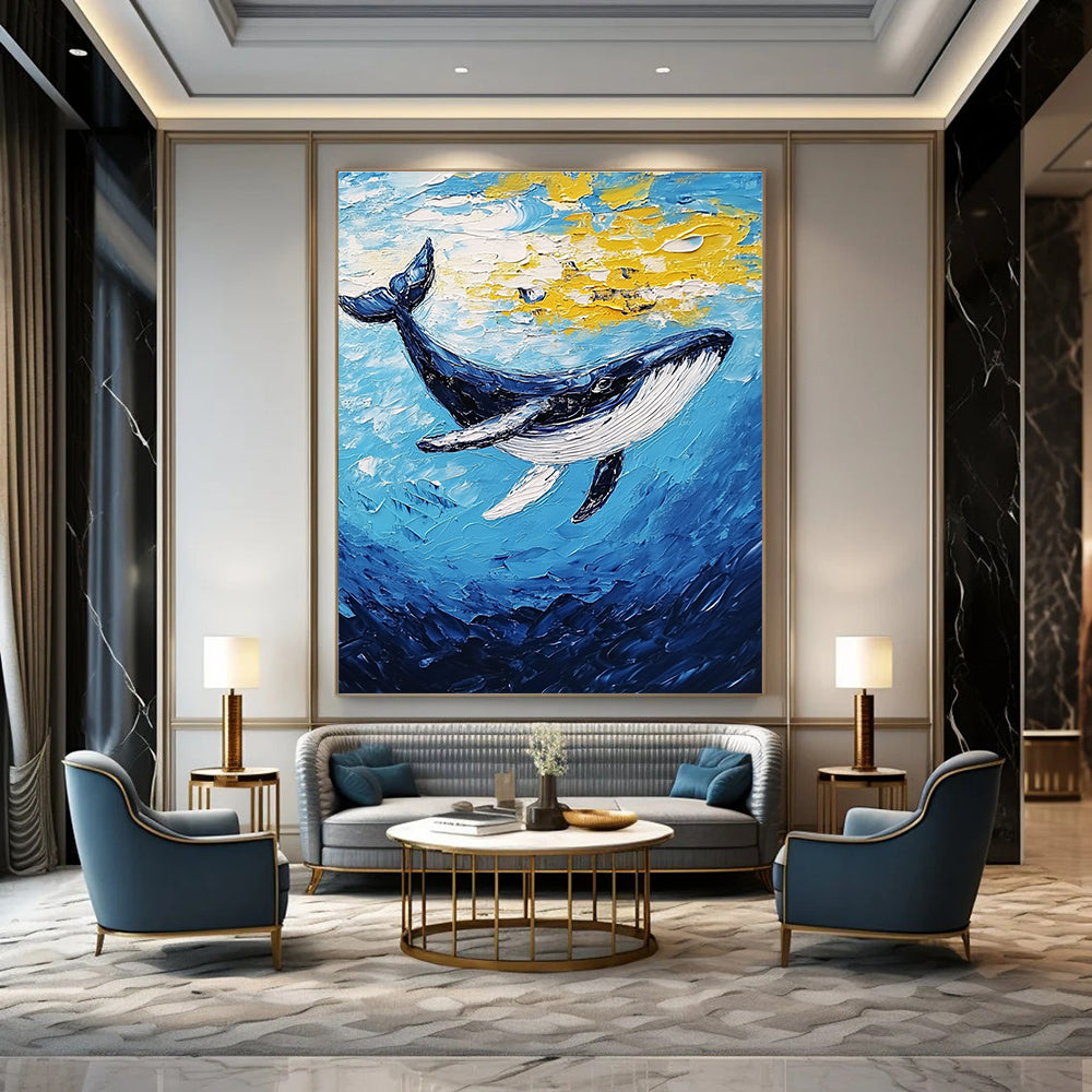 Blue Whale in Ocean Abstract Painting of Marine Majesty GAB0190