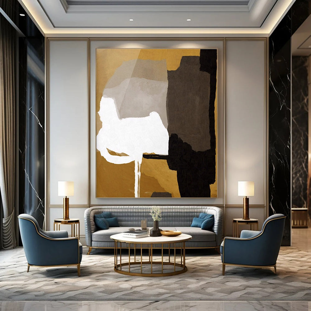 Modern Geometric Color Block Abstract Painting for Sleek Interiors HENG236
