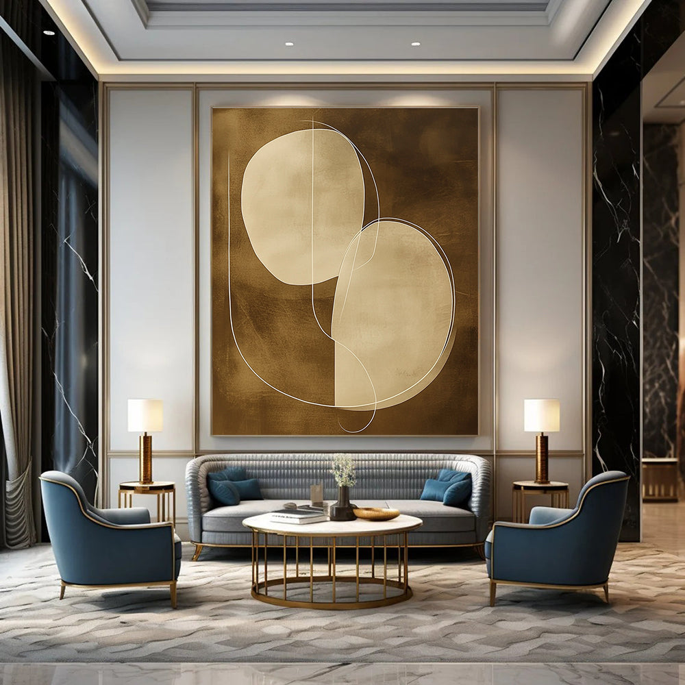 Brown and White Geometric Abstract Painting for Minimalist Offices GAB0971