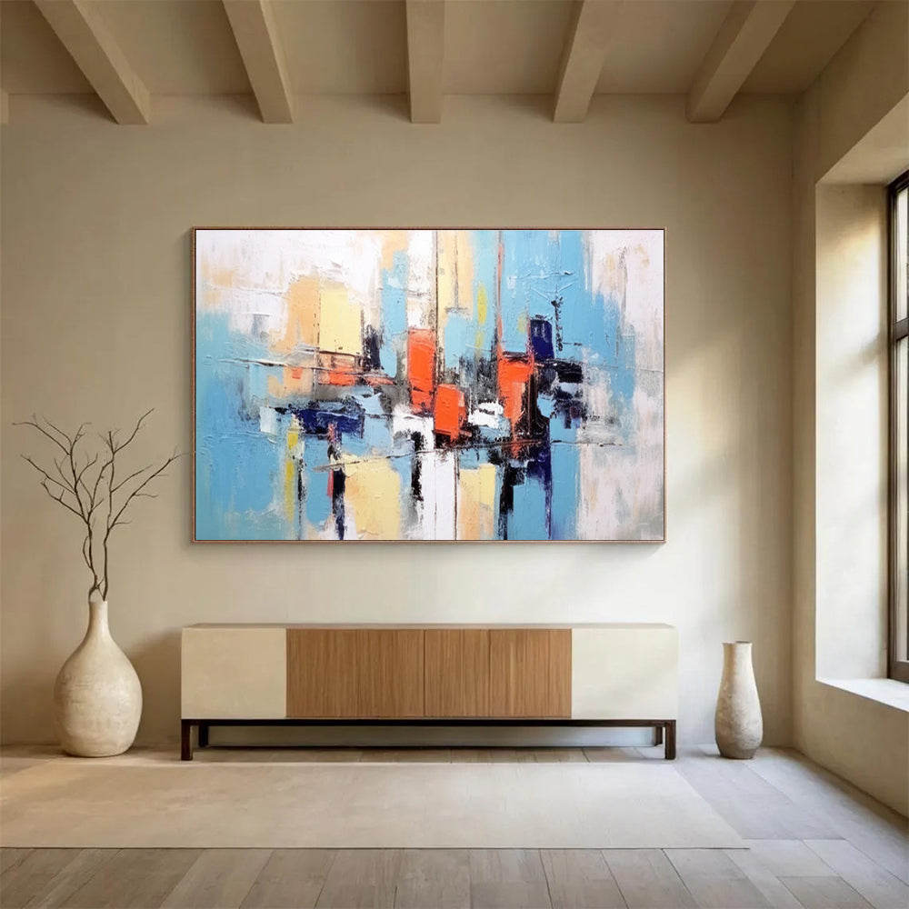 Blue - Toned City Abstract Painting for Modern Apartments YHT067
