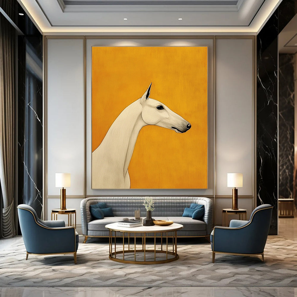 White Horse on Orange Stylized Equine Abstract Painting GAB0237