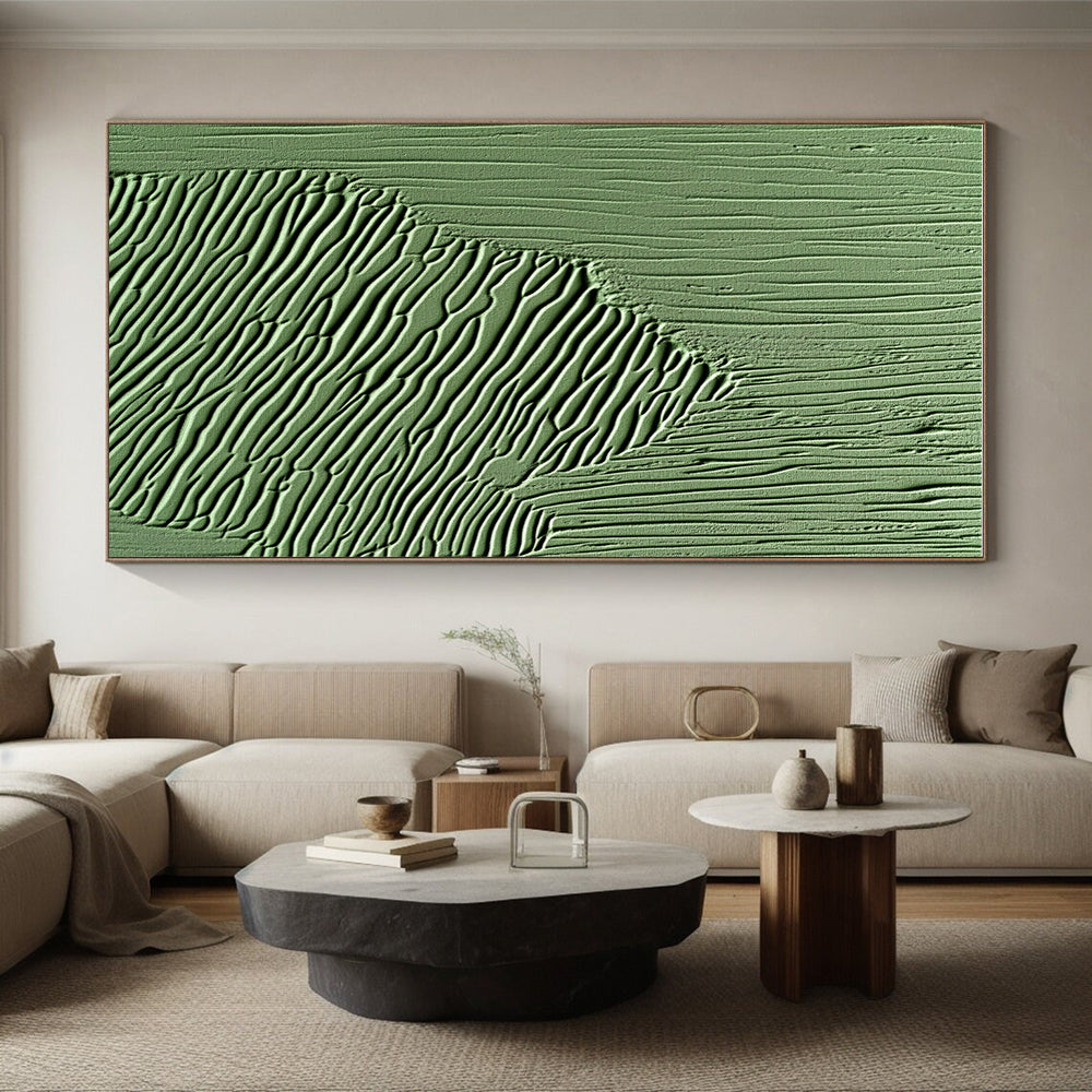 Green Textured Wave Patterns Painting with Natural Rhythm WINK062
